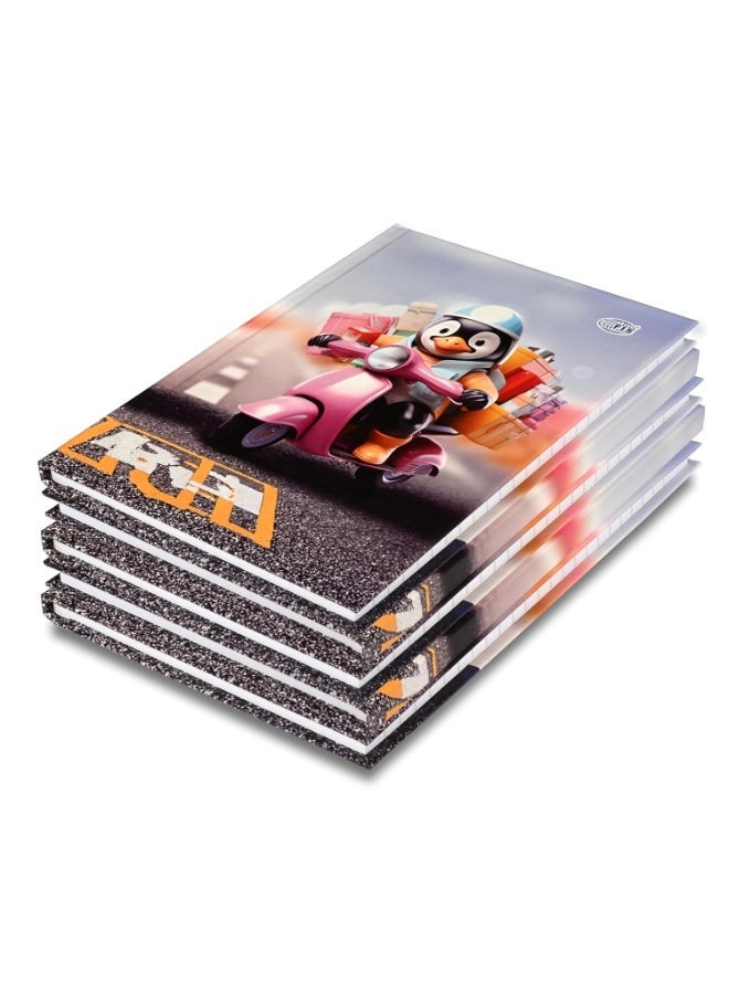 FIS® Hard Cover Notebook, Size A5(148x210mm), 96 Sheets, 192 Pages, Single Ruled, Packet of 5 Pieces, Penguin Design 1-FSNBHCA596-PEN1 - Image 1